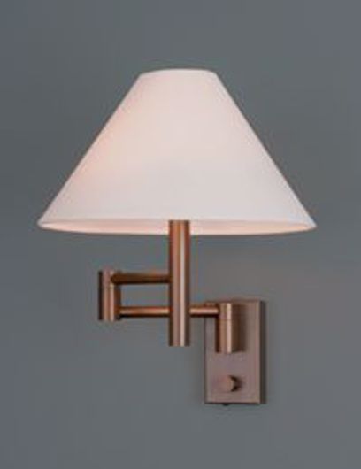 Picture of CLARUS BRONZE MATTE MINI SWING ARM WALL LAMP WITH LINEN SHADE