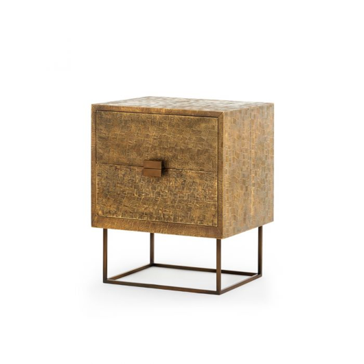 Picture of CUBIC 2-DRAWER SIDE TABLE, ANTIQUE BRASS
