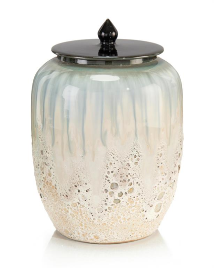 Picture of WHITE AND SMALT BLUE LIDDED JAR I