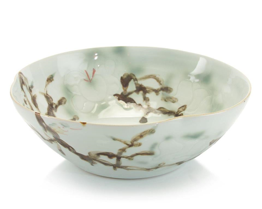 Picture of CURLED-RIM BOWL IN GREENS AND YELLOWS
