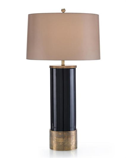 Picture of ANTIQUE BRASS AND BLACK GLASS TABLE LAMP