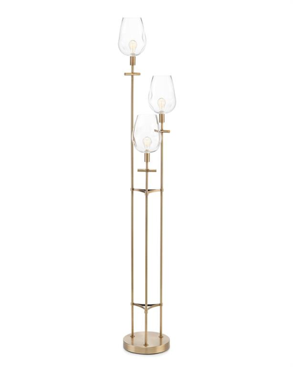 Picture of GLASS AND BRASS TRIPOD TORCHIERE FLOOR LAMP