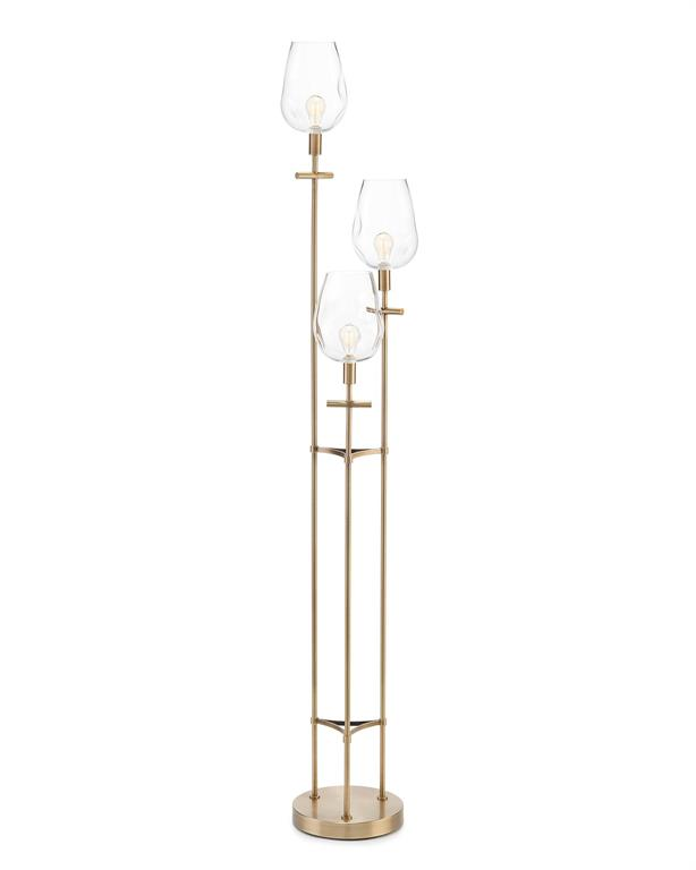 Picture of GLASS AND BRASS TRIPOD TORCHIERE FLOOR LAMP