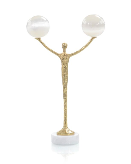 Picture of BRASS FIGURE BALANCING TWO SELENITE BALLS
