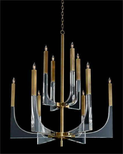 Picture of ACRYLIC AND BRASS TEN-LIGHT CHANDELIER