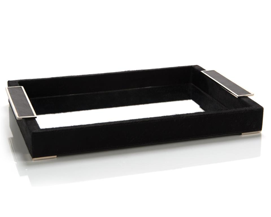 Picture of BLACK LEATHER AND MIRROR TRAY